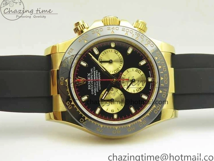 0522 Chic Daytona 116518LN YG JH Best Black Gold Dial On Rubber Strap A4130 (Free XS Rubber ) 3458